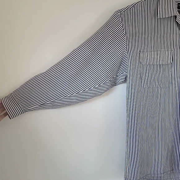 Ted Lapidus 100% Silk Long Sleeve Collared Shirt Button Down Blue Stripes - Picture 9 of 10